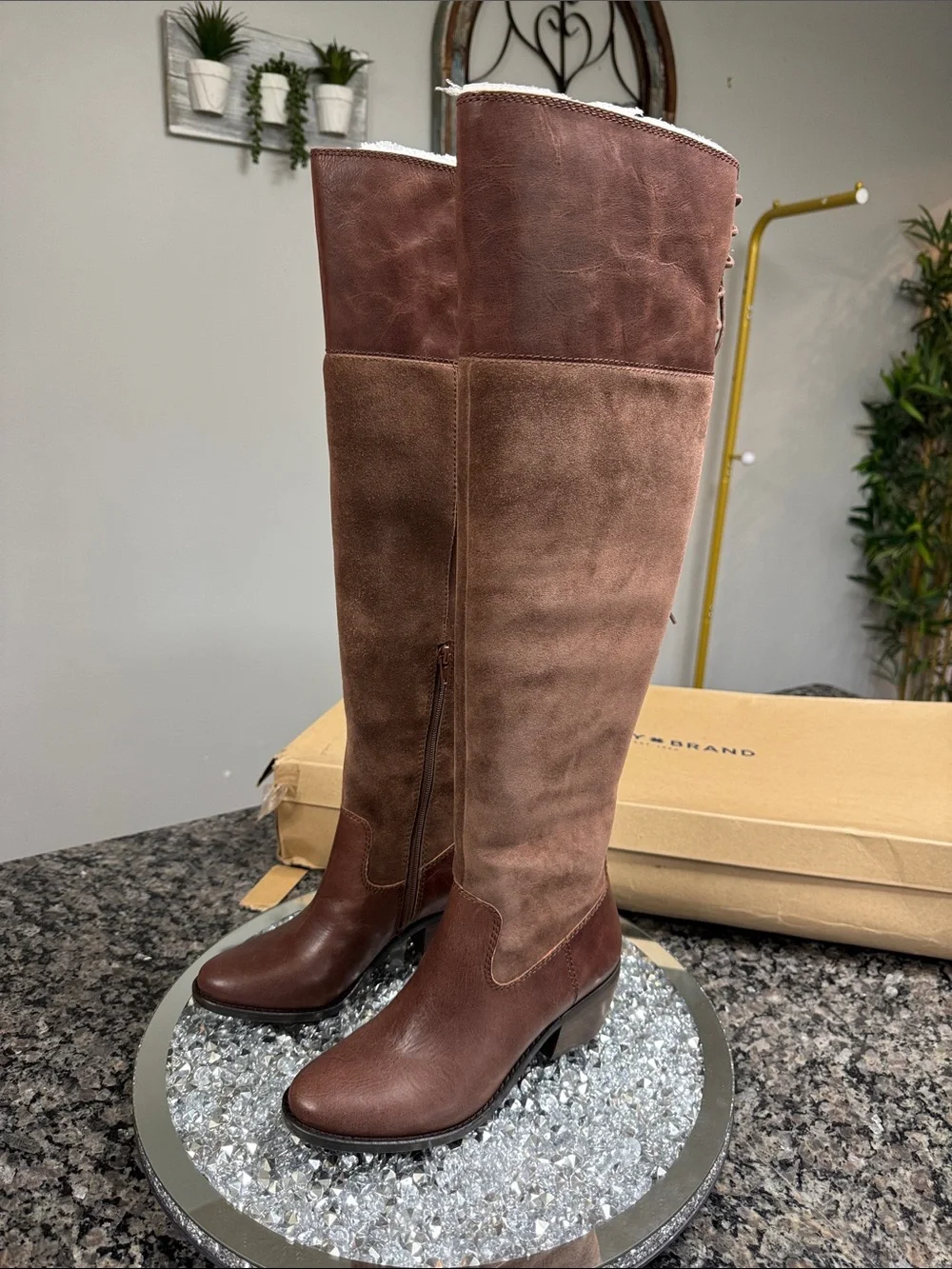 Lucky Brand leather Women's Two-Tone Brown Over-the-Knee Leather & Suede Boots